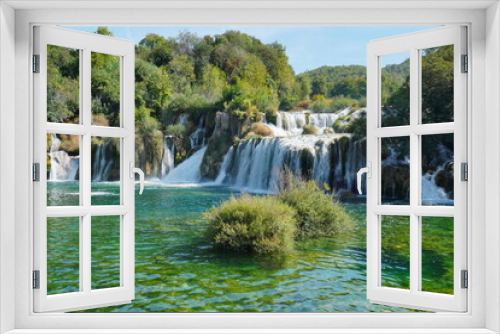 Fototapeta Naklejka Na Ścianę Okno 3D - waterfall krka, national park in Croatia. green, blue water in lake and rivers, falling water from rocks on summer. Touristic