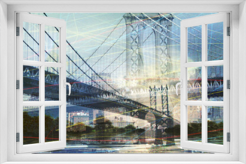 Fototapeta Naklejka Na Ścianę Okno 3D - NYC Composition. Manhattan bridge