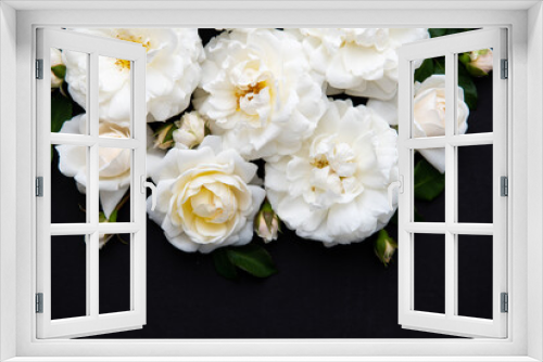 Fototapeta Naklejka Na Ścianę Okno 3D - Lots of White Roses on Black Background