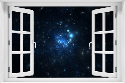 Fototapeta Naklejka Na Ścianę Okno 3D - Distant space, billions of stars, planets and galaxies in the universe. The light of distant stars in deep space, a journey through the universe. 3d render