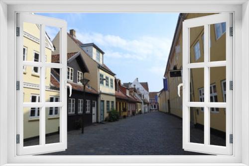 Fototapeta Naklejka Na Ścianę Okno 3D - Old quarter in the center of Odense with picturesque houses and streets - Denmark