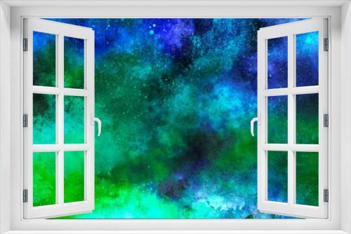 Fototapeta Naklejka Na Ścianę Okno 3D - サイケデリック 緑と青が混ざり合う ダーク ペイント 背景