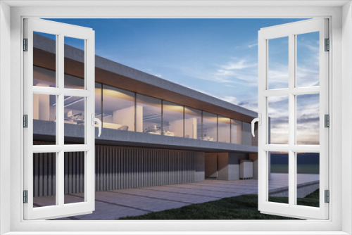 Fototapeta Naklejka Na Ścianę Okno 3D - Architecture 3d rendering illustration of modern minimal house with facilities space