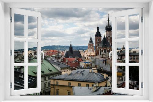 Fototapeta Naklejka Na Ścianę Okno 3D - Top view of the rooftops in downtown Krakow, Poland.