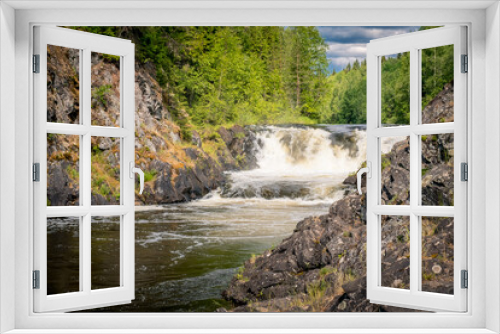 Fototapeta Naklejka Na Ścianę Okno 3D - Powerful waterfall Kivach on Suna River, Karelia, Russia. Summer landscape with Karelian forest and river