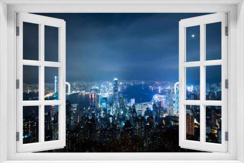 Fototapeta Naklejka Na Ścianę Okno 3D - Aerial view of Hong Kong cityscape at night