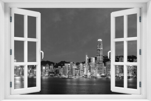 Fototapeta Naklejka Na Ścianę Okno 3D - Scenery of panorama of Victoria harbor of Hong Kong city at dusk