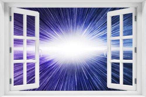 Fototapeta Naklejka Na Ścianę Okno 3D - Big bang effect on bright blue galaxy sky, horizontal banner