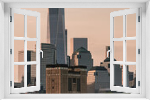 Fototapeta Naklejka Na Ścianę Okno 3D - city downtown views skyscraper the new York midtown sunrise river 