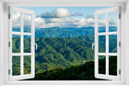 Layers of magnificent mountains and clear clouds background in Taiwan. 