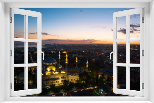 Fototapeta Naklejka Na Ścianę Okno 3D - Suleymaniye Mosque in the Sunset Time Drone Photo, Fatih Istanbul, Turkey