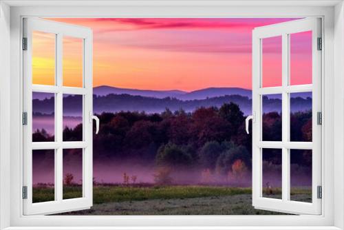 Fototapeta Naklejka Na Ścianę Okno 3D - Poranny jesienny widok na krajobraz południowej Polski w kierunku Tatr
