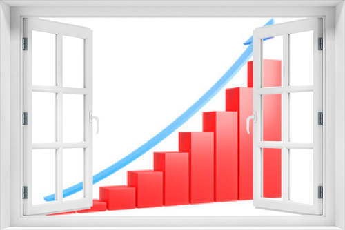 Red business graph with up arrow.,3d model and illustration.