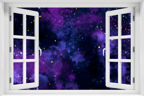 Fototapeta Naklejka Na Ścianę Okno 3D - Hand painted watercolor cosmic texture with stars. Space, starry night sky, galaxy vector illustration.