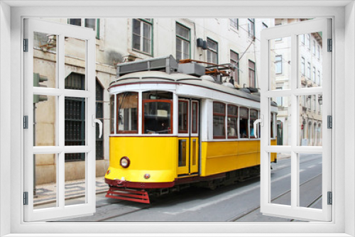 Fototapeta Naklejka Na Ścianę Okno 3D - Old yellow Lisbon tram, Portugal