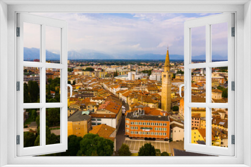Fototapeta Naklejka Na Ścianę Okno 3D - Scenic cityscape from drone of Italian town of Pordenone in sunny day, Italy