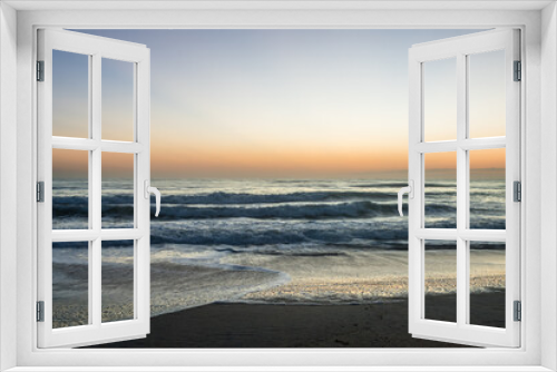 Fototapeta Naklejka Na Ścianę Okno 3D - Beautiful Sunrise - Long Exposure Beach waves sand
