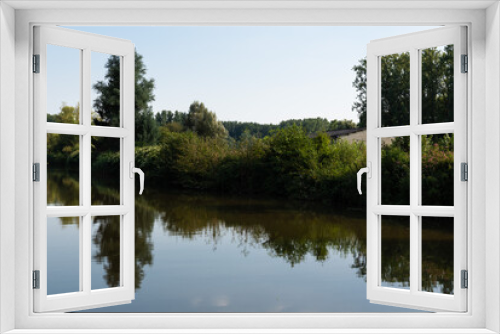 Fototapeta Naklejka Na Ścianę Okno 3D - Scenic view over reflecting trees in the water of the River Dender