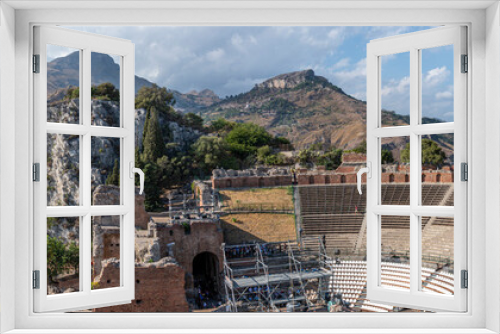 Fototapeta Naklejka Na Ścianę Okno 3D - Extra wide angle view of the famous Greek theater of Taormina