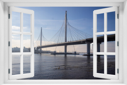 Fototapeta Naklejka Na Ścianę Okno 3D - View of the cable-stayed bridge