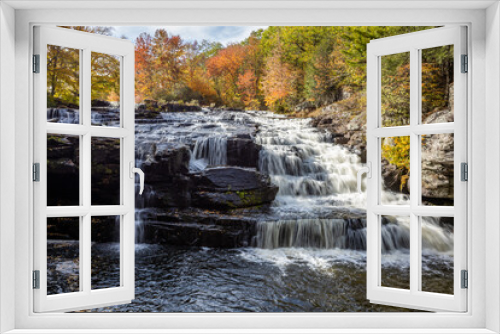 Fototapeta Naklejka Na Ścianę Okno 3D - Shohola Falls in the Poconos, PA, looks amazing with beautiful fall foliage and lots of graceful cascades