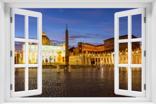 St. Peter's square in Vatican at night, center of Rome, Italy (translation 
