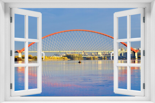 Fototapeta Naklejka Na Ścianę Okno 3D - The boat at the Bugrinsky Bridge