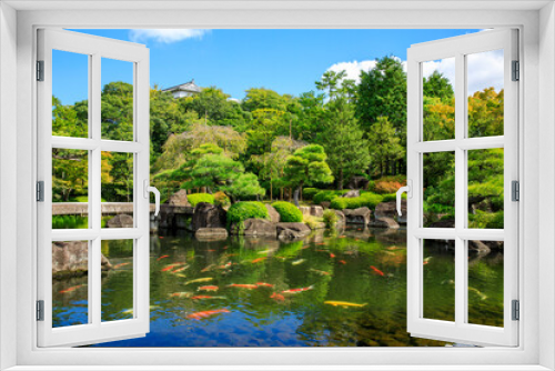 Fototapeta Naklejka Na Ścianę Okno 3D - 池と木々が美しい日本庭園の風景