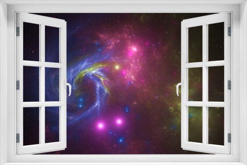 Fototapeta Naklejka Na Ścianę Okno 3D - Cosmic nebula in space among stars and galaxies. Gas dust clouds nebula in outer space. Birth and expansion of universe. Formation of stars and planets from the nebula. 3d render
