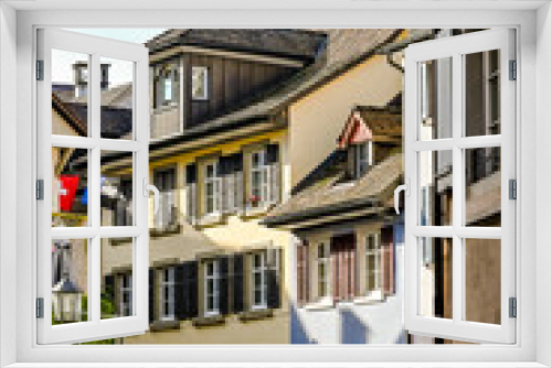 Fototapeta Naklejka Na Ścianę Okno 3D - Laufenburg, Altstadt, Altstadthäuser, Gassen, Laufenbrücke, Rhein, Herbst, Herbstsonne, Schweiz