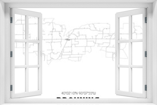 Browning Missouri. US street map with black and white lines.