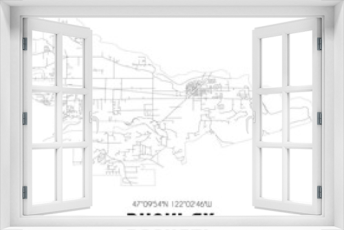 Buckley Washington. US street map with black and white lines.