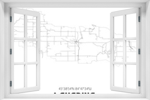 Levering Michigan. US street map with black and white lines.