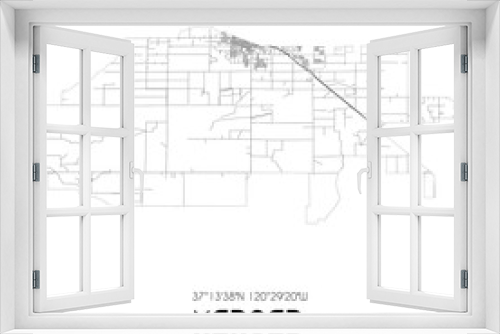 Merced California. US street map with black and white lines.