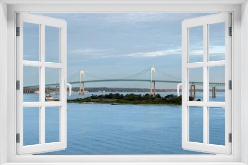 Fototapeta Naklejka Na Ścianę Okno 3D - View of the Claiborne Pell Newport Bridge from the harbour.