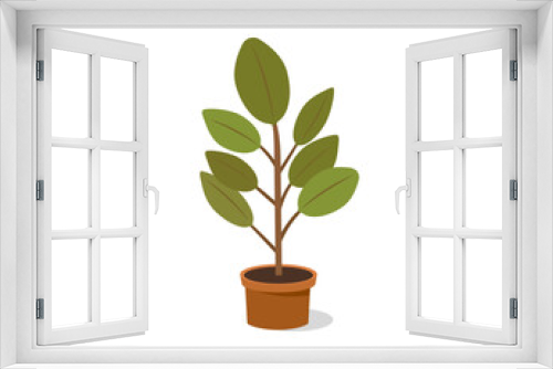 Fototapeta Naklejka Na Ścianę Okno 3D - Office tree (flower) in a pot. Interior, home comfort. Vector icon.