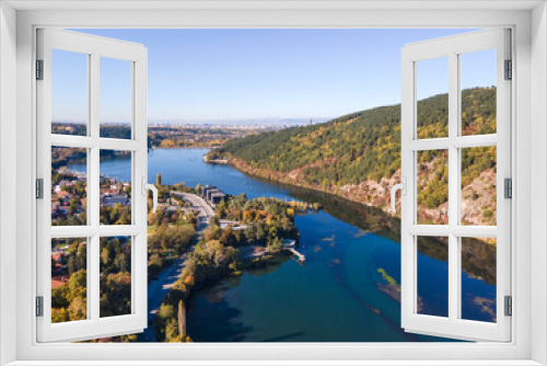 Fototapeta Naklejka Na Ścianę Okno 3D - Aerial Autumn view of Pancharevo lake, Bulgaria