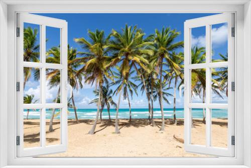 Fototapeta Naklejka Na Ścianę Okno 3D - Beach scene with coconut palms
