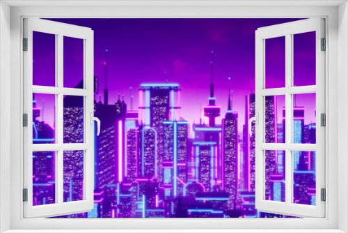 Fototapeta Naklejka Na Ścianę Okno 3D - Metaverse city or cyberpunk concept, 3d render
