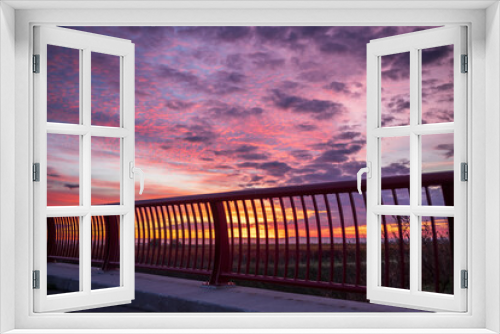 Fototapeta Naklejka Na Ścianę Okno 3D - bridge rail with dramtiv morning sky