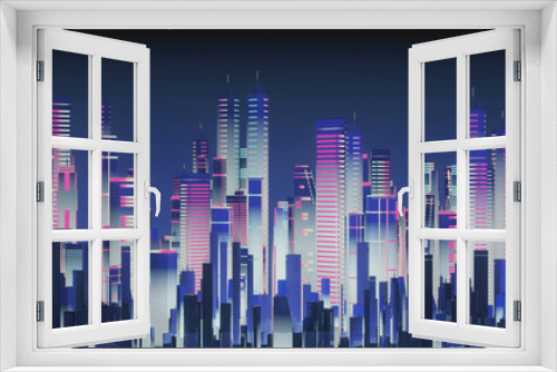 Fototapeta Naklejka Na Ścianę Okno 3D - Wide panorama city of cyberspace metaverse digital landscape of futuristic background concept. 3d illustration rendering