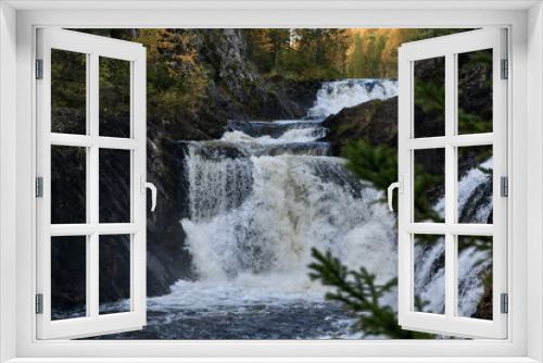 Fototapeta Naklejka Na Ścianę Okno 3D - Stormy stream of Kivach waterfall in autumn Karelia