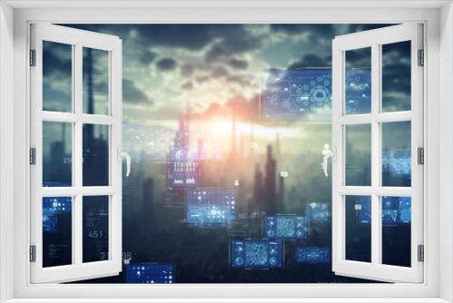 Fototapeta Naklejka Na Ścianę Okno 3D - 都市とテクノロジー