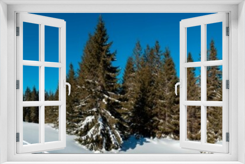 Fototapeta Naklejka Na Ścianę Okno 3D - beautiful winter panorama in the mountains on a sunny day