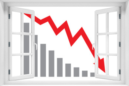 Red arrow going down stock icon on white background. Decrease, Bankruptcy, financial market crash icon for your web site design, logo, app, UI. graph chart downtrend symbol.chart going down sign.