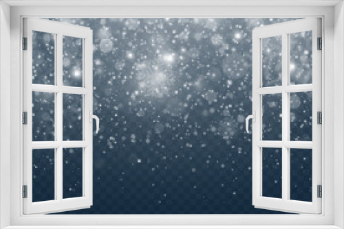 Fototapeta Naklejka Na Ścianę Okno 3D - Winter background with bright snowflakes. Realistic falling snow on transparent background. Transparent winter pattern. Realistic snowflakes, christmas snow, white dust and blizzard.