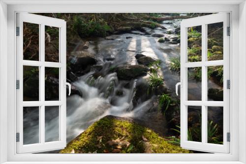 Fototapeta Naklejka Na Ścianę Okno 3D - Small waterfall in rain forest rock and river ecology and beautiful nature, Environment and travel concept landscape