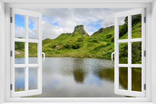Fototapeta Naklejka Na Ścianę Okno 3D - Castle Ewan above pond,Fairy Glen,summertime,Trotternish,Isle of Skye,Highlands of Scotland.