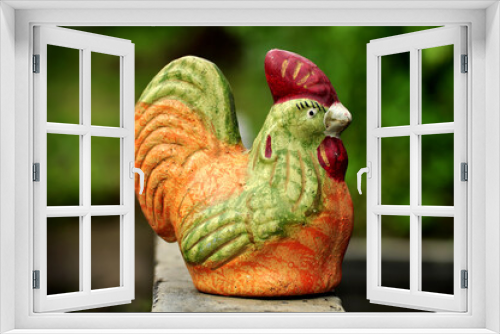 Fototapeta Naklejka Na Ścianę Okno 3D - Chicken piggy bank made of clay selective focus