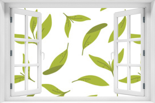 Fototapeta Naklejka Na Ścianę Okno 3D - Seamless pattern with green tea leaves. Vector illustration. Pattern with matcha green tea.